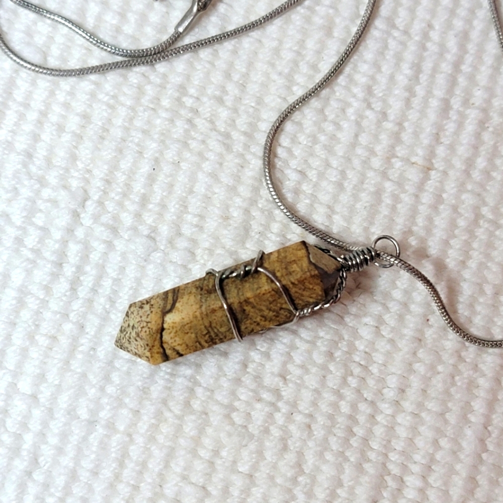 Picture Jasper - Wire Wrapped Point Pendant